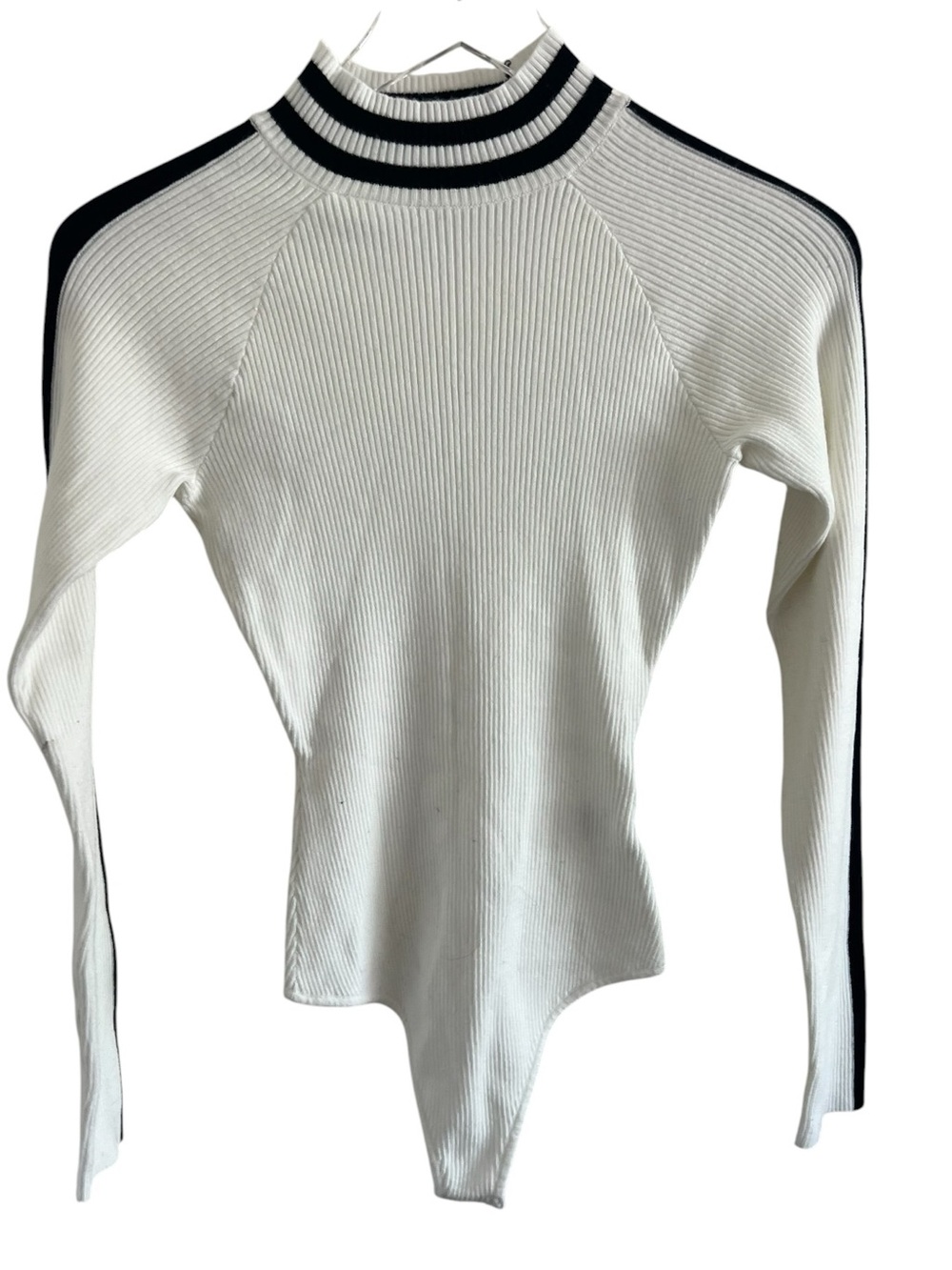 Le Lis White Ribbed Bodysuit with Black Stripes